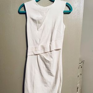New 2 Small ASOS Stretchy Pleated Pencil Dress with Side Slit Ivory White
